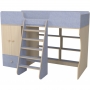 Кровать чердак Р445 Капризун 11 со шкафом лен голубой